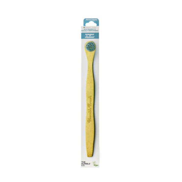 Cepillo limpiador lengua bambú azul